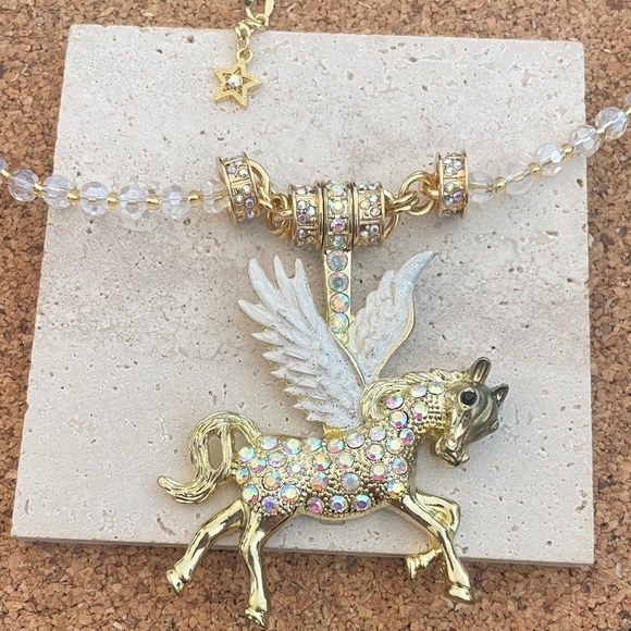 Kirk’s Folly Gold and White Winged Horse Pendant Necklace